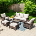 thumbnail image 3 of Summit Living 2-Piece Outdoor Swivel Chairs, Wicker Patio Club Lounge Chairs With Backrests & Cushions for Garden, Pool, Porch, Yard, Beige, 3 of 9