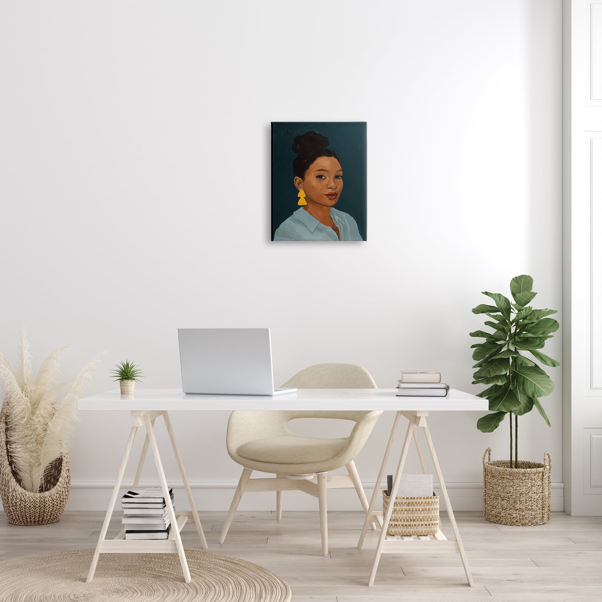 Stupell Indtries Sophisticated Female Portrait With Yellow Triangle Earrings,16 x 20,Design by Victoria Barnes&nbsp;
