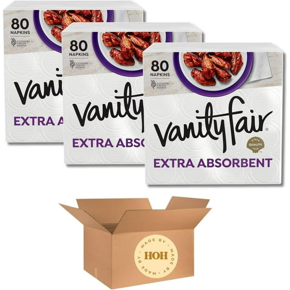 Extra Absorbent Disposable Napkins Vanity Fair, 80 counts (Pack of 3) - A total of 240 Dinner Napkins with DCYP Packaging.