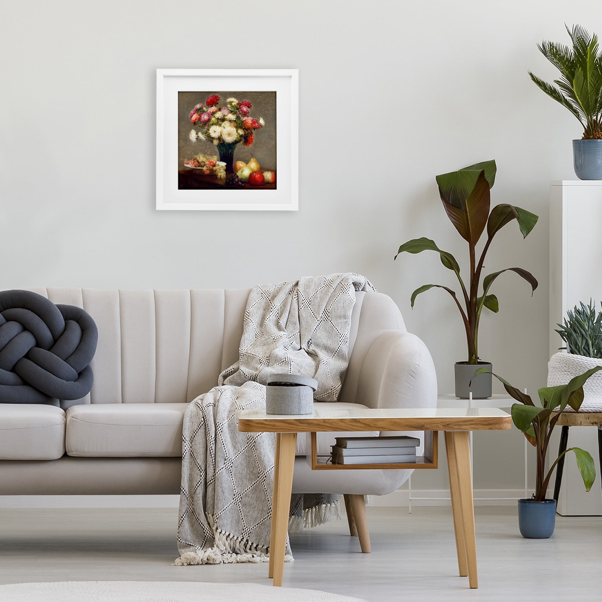 Stupell Industries Fruit & Asters Still Life White Framed Print Under Glass, design by CAD Designs
