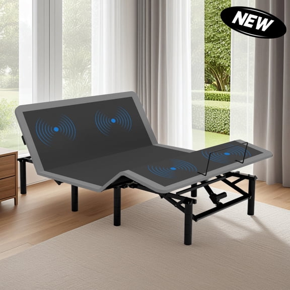 Queen Size Adjustable Bed Frame with Massage Head & Foot Incline Wireless Remote USB-A & USB-C Ports LED Night Light Steel Frame Easy Assembly 4 Height Adjustable Legs