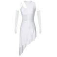 thumbnail image 3 of Xnihocha Women's Latin Tango Cha Cha Dance Dress Sleeveless Asymmetrical Leotard Dress with Gloves White L, 3 of 7