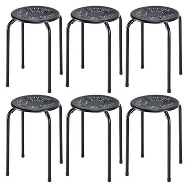 Jiowenm Round Steel Stool Set of 6 Stackable 17.5-Inch Backless Nesting Stool with Metal Frame, X-Shape Connection & Non-Slip Feet Plastic Stool for Home, Office, Classroom Flexible Seating(Black)