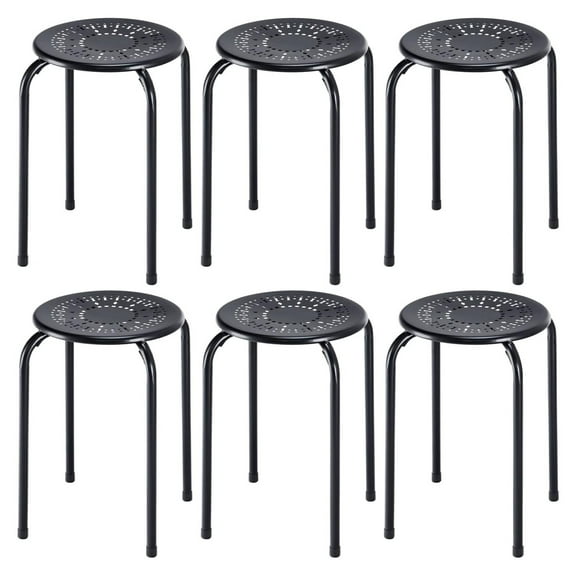 Jiowenm Round Steel Stool Set of 6 Stackable 17.5-Inch Backless Nesting Stool with Metal Frame, X-Shape Connection & Non-Slip Feet Plastic Stool for Home, Office, Classroom Flexible Seating(Black)