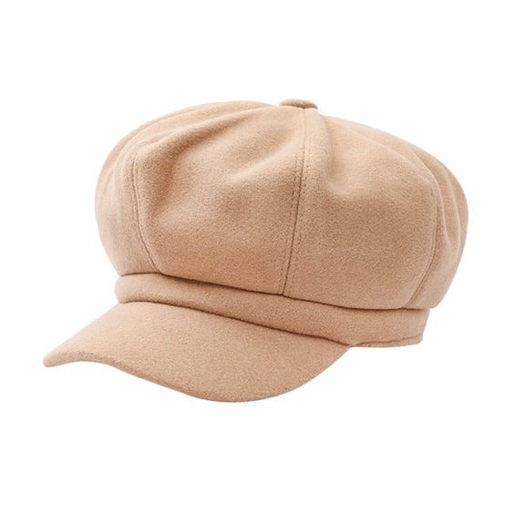 POPETPOP 1PC Woolen Octagonal Autumn Winter Stylish Warm Peaked Beret for Women Girls (Khaki)