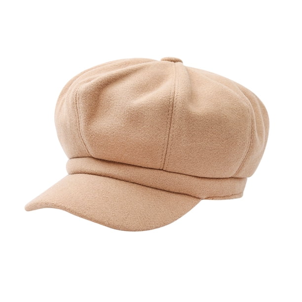 Boina de lana octogonal con visera, elegante y cálida, para otoño e invierno, para mujeres y niñas (caqui)