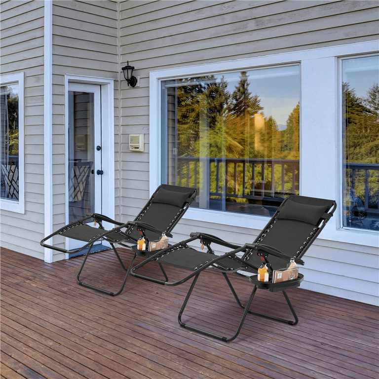 Yaheetech 26in Outdoor Zero Gravity Chair with Cupholder Pillow Set of 2 Black