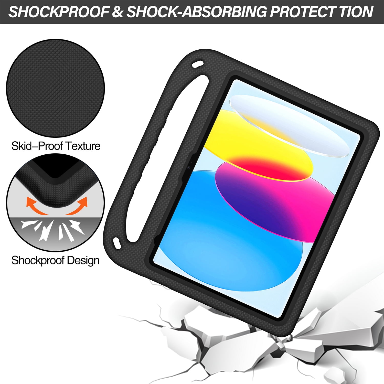 ELEHOLD for iPad 10th Generation 10.9" 2022 Rugged Case Kids Friendly EVA Full Body Protective Handle Grip Pencil Holder Kickstand Shockproof Kids Case for iPad 10th,Black