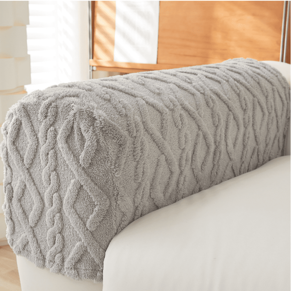 2pcs Couch Arm Covers Arm Chair Covers Stretch Sofa Armrest Protectors with Non-Slip Grip, Machine Washable Plush for Recliner Loveseat Sectional Light Grey