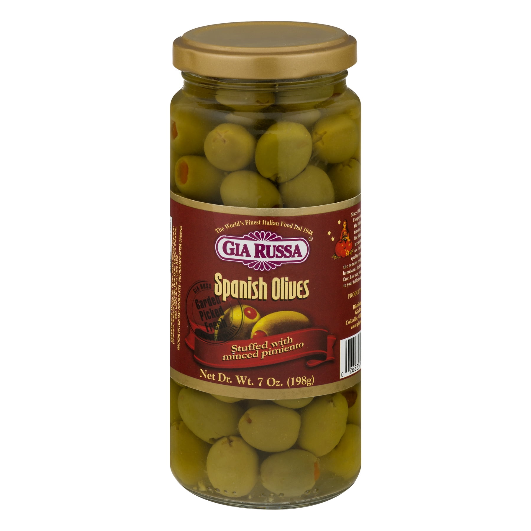 Gia Russa Spanish Olives Stuffed with Minced Pimiento, 7 oz