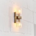 thumbnail image 2 of 2-Light Matte Brass Wall Sconce with Ribbed Glass Shade, 2 of 8
