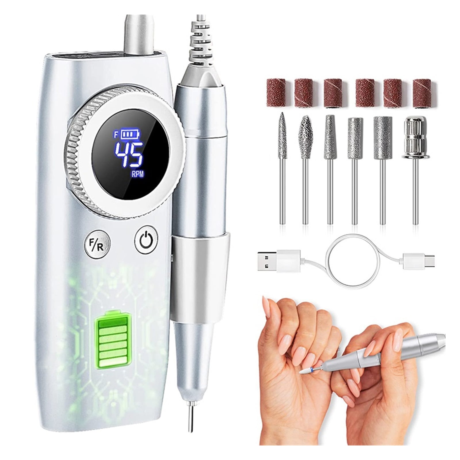 45000RPM Electric Nail Drill Machine, Rechargeable Cordless Electric Nail Sander For Acrylic Gel, Manicure Drill For Nail Salon ,Low Noise