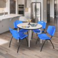 thumbnail image 3 of Kahlo 42" Round Breakroom Table- Maple Top- Chrome Base & 4 Stack Chairs- Blue, 3 of 9