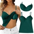 thumbnail image 2 of Built in Bra Tank Tops for Women No Underwire Workout Sports Padded Shirts Spaghetti Strap V Neck Camisole Tops ,4XL,Dark Green, 2 of 8