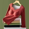 thumbnail image 4 of Thermal Long Length Sleeve Women's Base Tops Square Neck Lined Base Layer Warm Undershirts Cold Weather(Color:Red,Size:L), 4 of 5