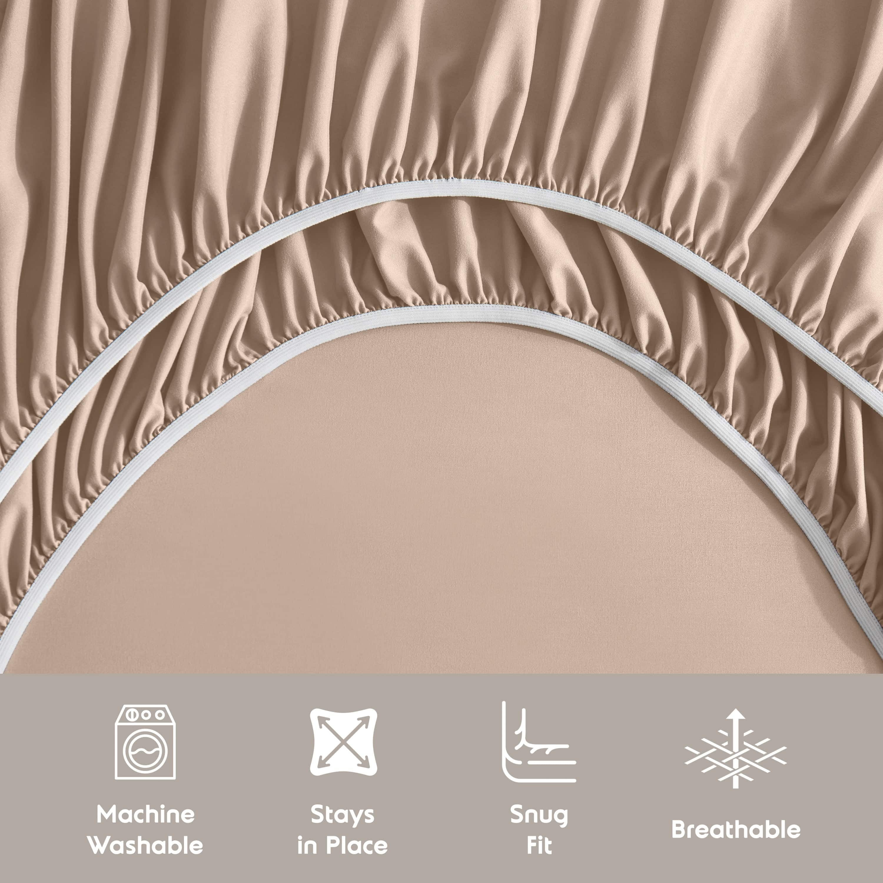 LammaLoe Extra Deep Pocket Split King Sheets set, Fits 18"-24" Mattress, 7 Piece Soft Microfiber Bed Sheet Sets, Taupe