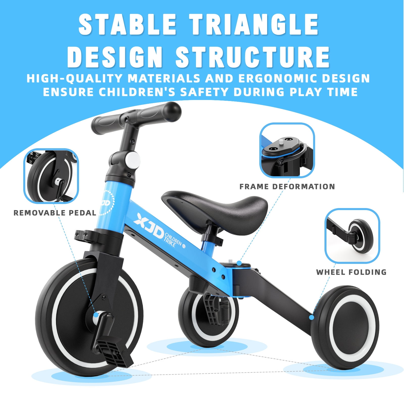 XJD 5 in 1 Toddler Bike for 1-4 Years Old Boy Girl Tricycles for Toddlers Kids Trikes for Balance Training Baby Bike Infant Trike