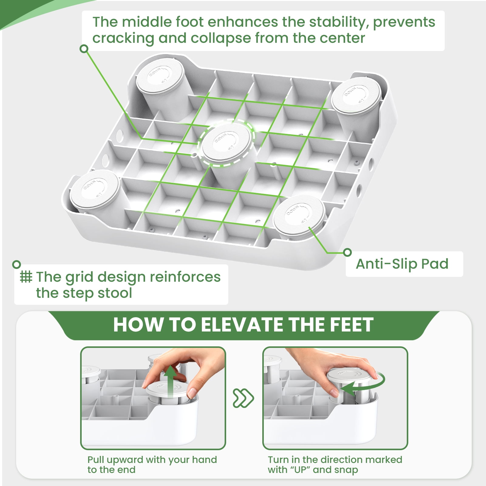 SOYO Heavy Duty Mobility One Step Stool, Indoor/Outdoor Non-Slip Step Platform Assistive Devices for Adults and Elderly, Portable Standing Supports for Cars, Bed, Door, Stair or Bathroom, White-Gray