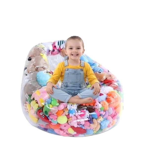 Clear Stuffed Animal Storage Bean Bag Chair Cover for Kids 150L Extra Large Stuffable Toy Organizer Holds 100  Plush Toys Waterproof & Easy-Clean PVC with Zipper for Bedroom Nursery Playroom