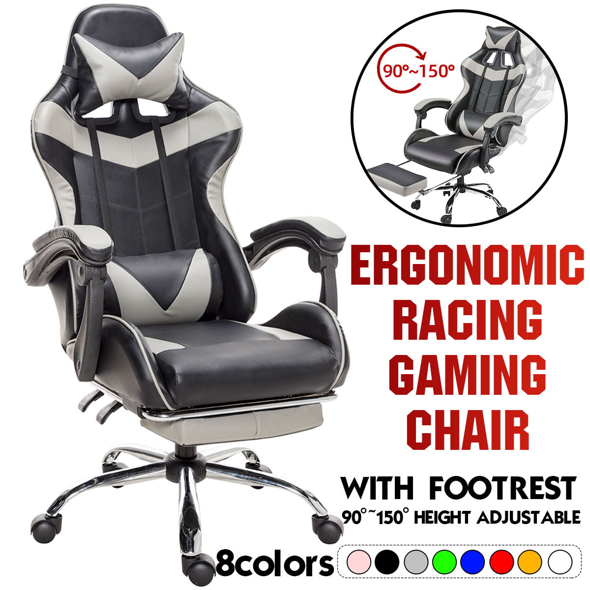 Details about   Gamer Style Computer Lounger Task Seat Tilt Adjustable with Wheels 