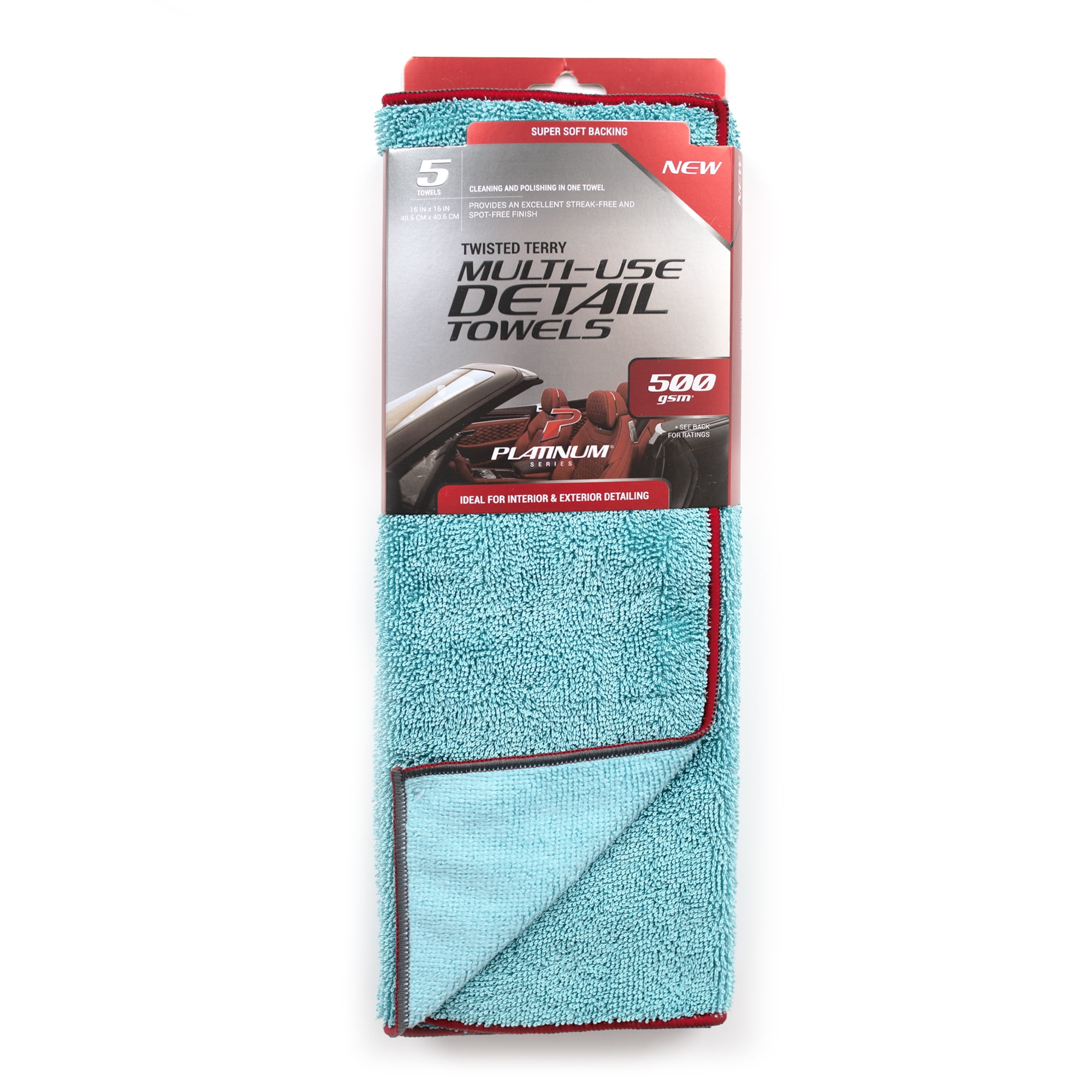 Platinum Series Twisted Terry Multi-Use, Detail, Cleaning Towel 16 x 16, 5pk, Teal