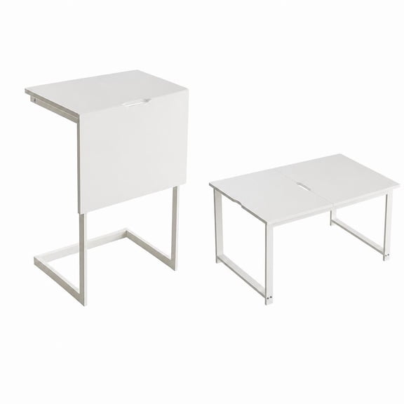 Canming Multi-Functional White Dual-Use C-Shape Side Table | Modern Minimalist End Table | Foldable Portable Bedside & Coffee Table