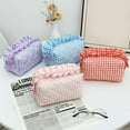 thumbnail image 2 of Ruffle Gingham Cosmetic Case Makeup Bag, Pink, 2 of 8