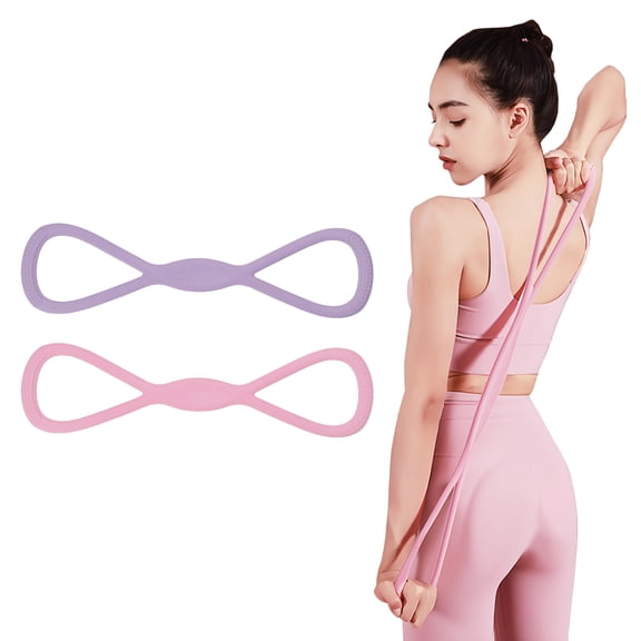 DODAMOUR 2 Pack Figure 8 Resistance Bands with Non-Slip Handles, Silicone Exercise Bands for Women, Elastic Rope Stretch Fitness Band for Arm, Back, Chest, Shoulder, Legs (15LB Pink, 25LB Purple)