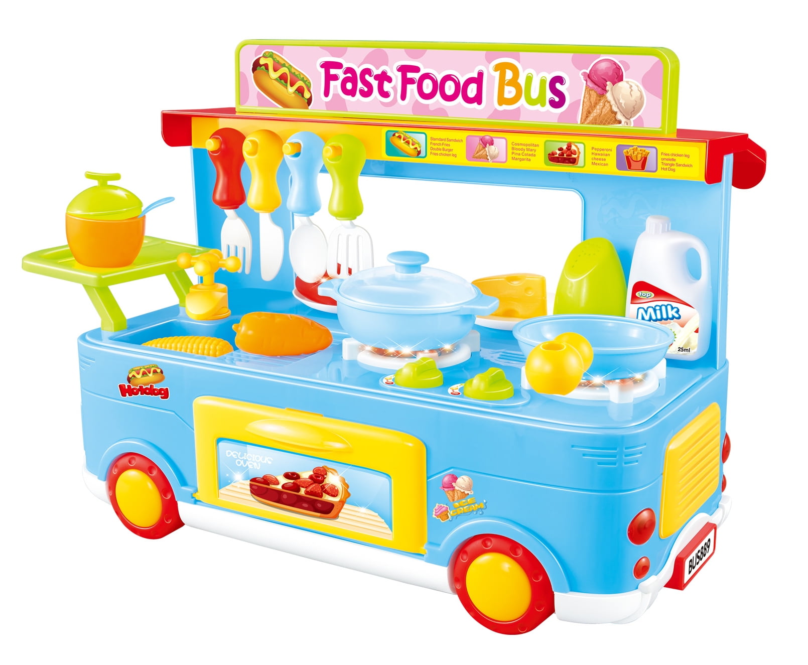 Kitchen Connection Fast Food Bus Kitchen Play Set Toy 29 Pieces - Blue Kitchen Connection Fast Food Bus Kitchen Play Set Toy 29 Pieces - Blue