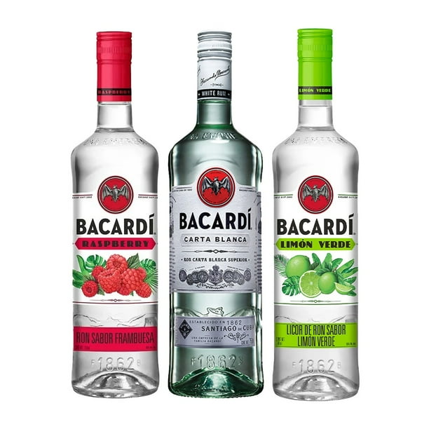 Pack Ron Bacardi Blanco 750ml + Ron Bacardi Limón 750ml + Ron Bacardi Raspberri 750ml