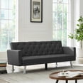thumbnail image 2 of Tufted Split Back Futon Sofa Bed, Linen Couch Bed, Futon Convertible Sofa Bed with Metal Legs, Folding, Reclining Small Convertible Couch, Futon Couches for Living Room-Gray, 2 of 7