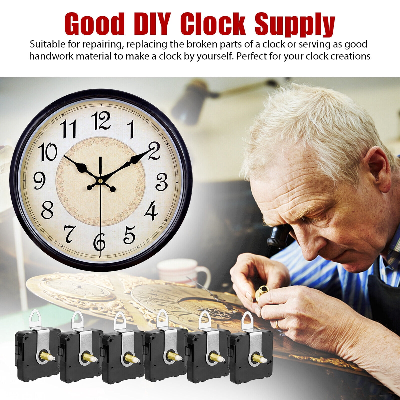 6PCS Wall Clock Quartz Movement Mechanism Replacement DIY Hands Repair Tool Kit