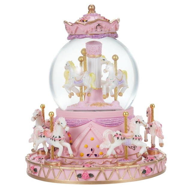 Rotating Carousel Music Box Crystal Ball Light-up Snow Globe Wind-up