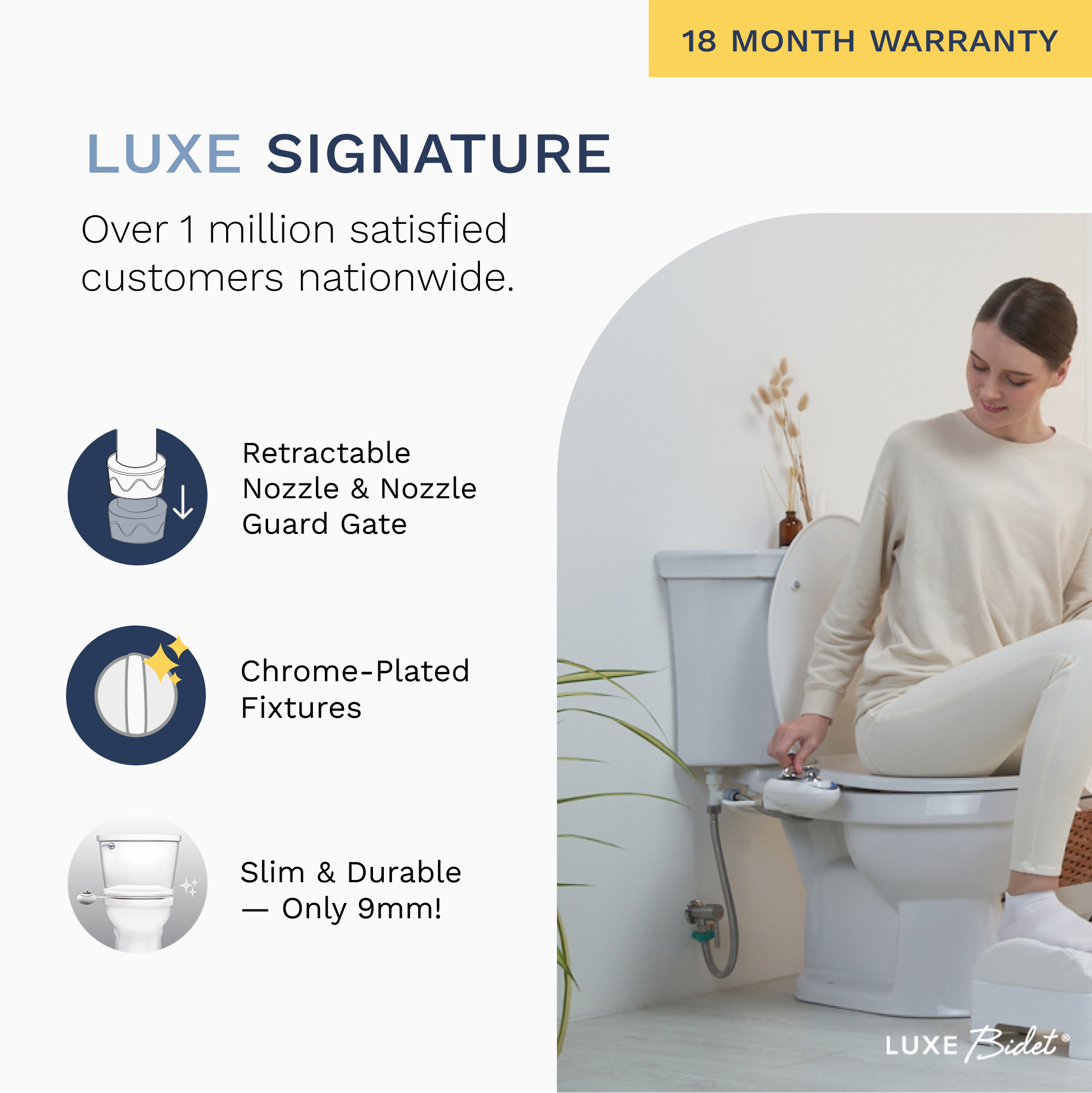 LUXE Bidet W85 Self-Cleaning, Dual Nozzle, Non-Electric Bidet Attachment for Toilet Seat, Adjustable Water Pressure, Rear and Feminine Wash (Pearl Gray) - image 4 of 5