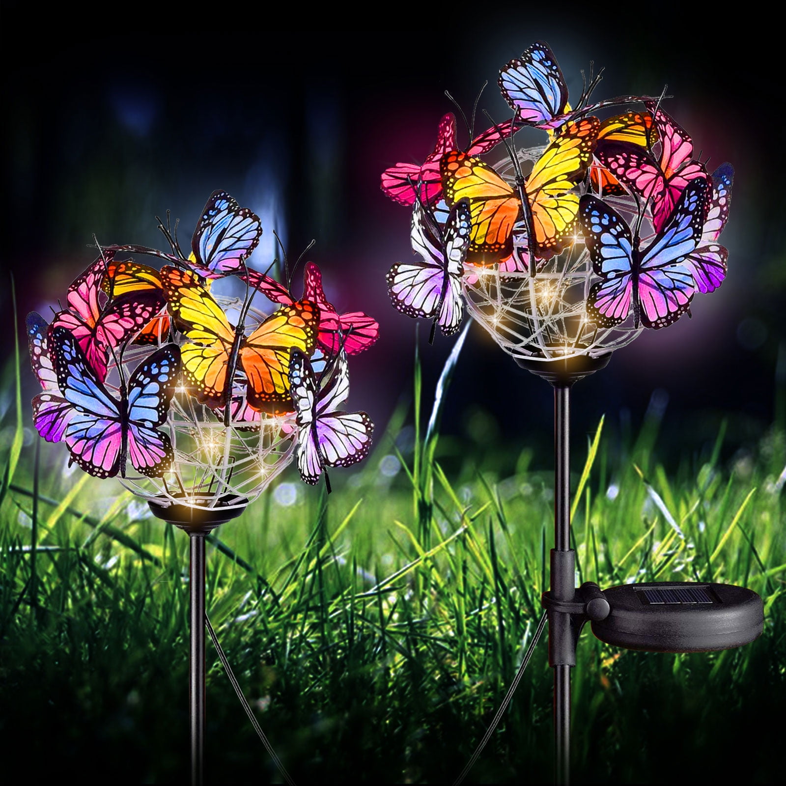2 Set Butterfly Clear Acrylic Solar Garden Yard Patio Lawn Stick Stake Light 