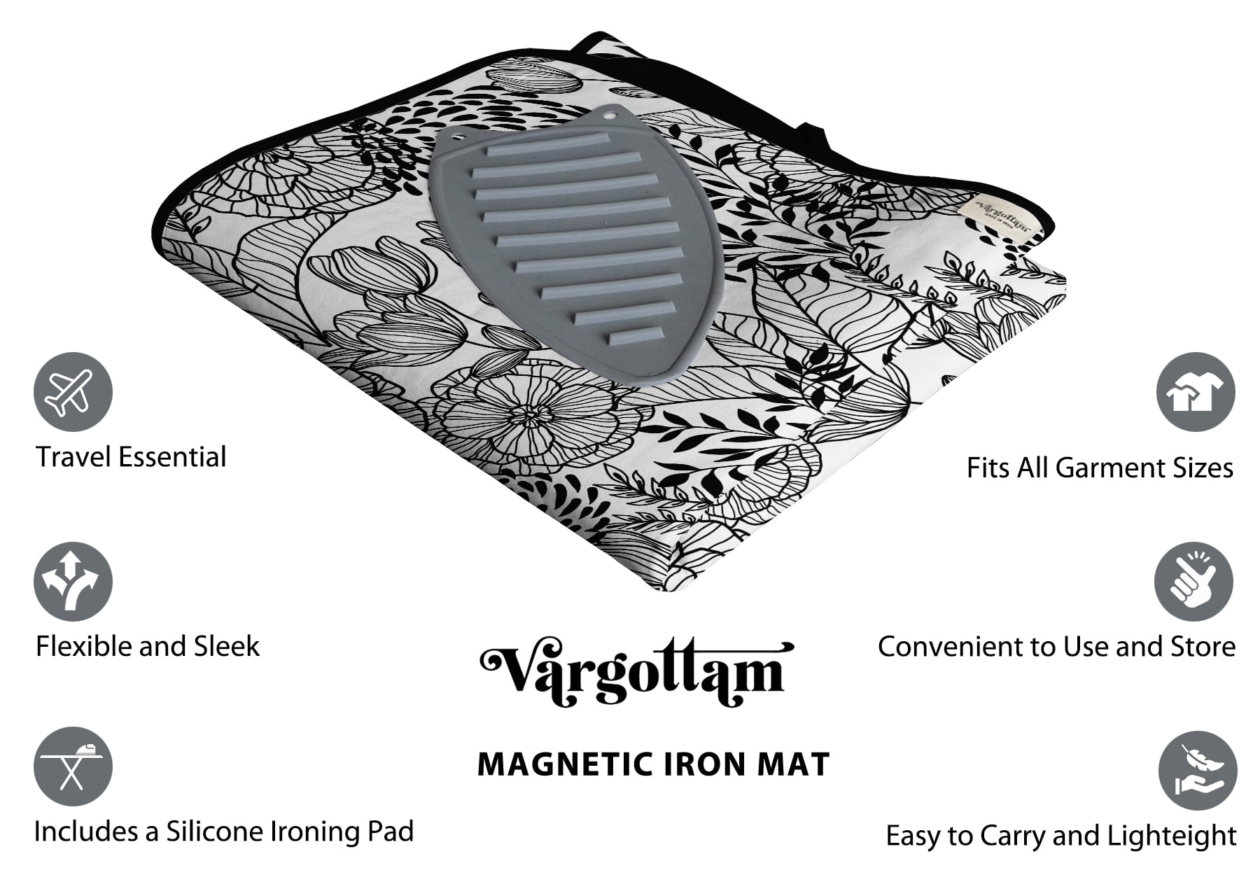 Vargottam Portable Ironing Mat - 28"x48" Foldable Cotton Ironing Pad with Silicone Rest & Magnetic Corners - Travel-Friendly, Space-Saving Iron Board Alternative for Small Homes, Dorms, RVs - Floral