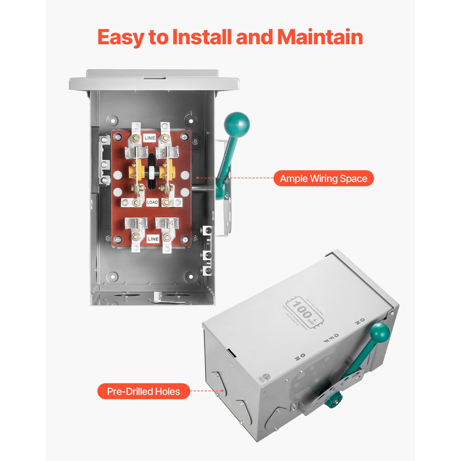 KFFKFF 100A Power Switch for Generators, 24000W Hand-Operated Switch, Robust Double-Throw Energy Transfer Switch 120/240V, Compliant with NEMA 3R Guidelines, Suitable for Outdoor, Indoor