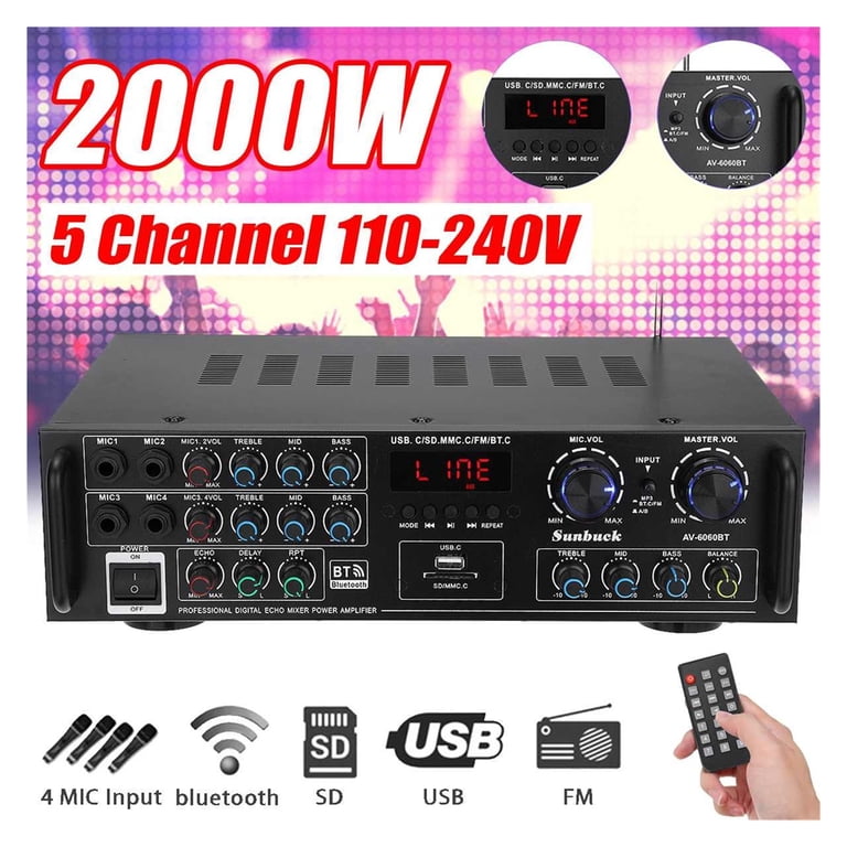 SOBATTY 800W Bluetooth 5.0 Home Audio Amplifier - 2.1 Channel Stereo Receiver With Subwoofer Output