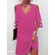 thumbnail image 4 of Vestido con escote en V y hombros descubiertos, vestido liso con costuras de malla de manga corta, ropa de mujer, 4 of 4