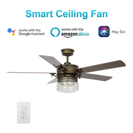 

Farmhouse LED Ceiling Fan Works with Alexa-Brown Wood Finish 52 5 Blades