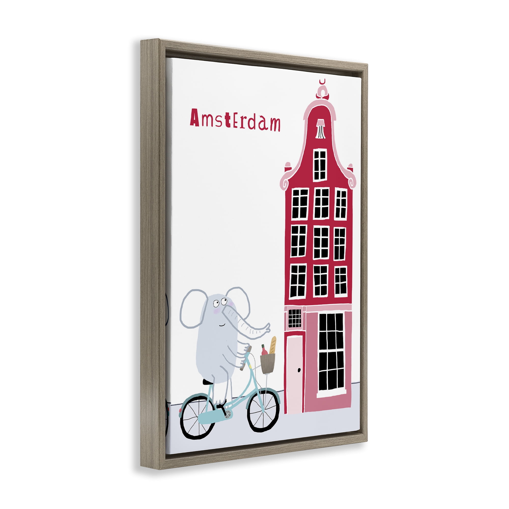 Elephant & Amsterdam Building Brown Framed Floater Canvas Wall Art, design by Carla Daly