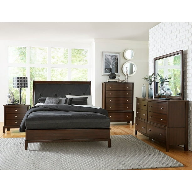 Classic Dark Cherry Finish 6pc Master Bedroom Set Queen Bed Two