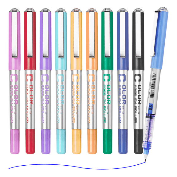 EYEYE Needle Rollerball Pens 0.5mm, 10 Assorted Colors Extra Fine Point Pen Quick Dry, Liquid Ink Pens Fine Point Smooth Writing Pen for Journaling, Note Taking, Office, Doodling & Gifts