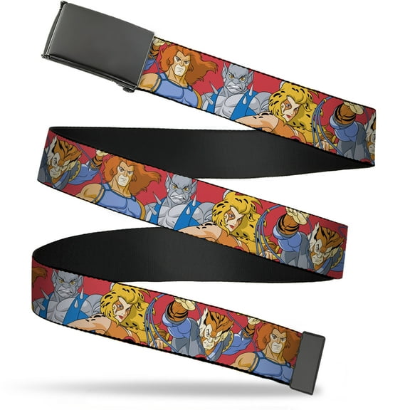 Adjustable Belt, Clamp Buckle, Cut-to-Fit, Thundercats Four Character Group Pose Red