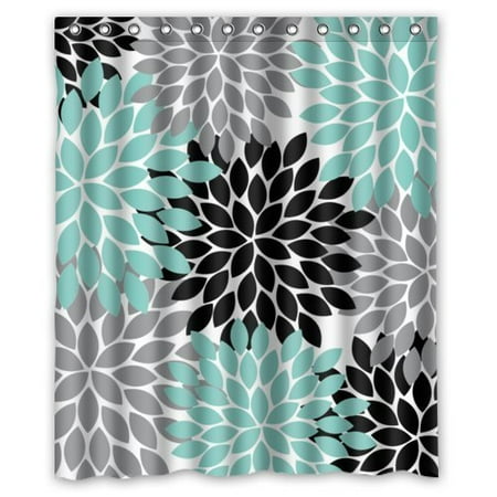 Green And Black Shower Curtain GreenDecor Black Grey Green Dahlia Floral Waterproof Shower Curtain Set with Hooks Bathroom Accessories Size 60x72 inches ()