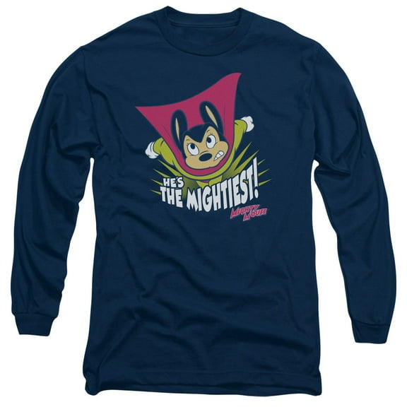 Mighty Mouse The Mightiest Long Sleeve Adult 18/1 T-Shirt Navy