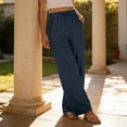 thumbnail image 5 of Women's High Waist Elastic Rayon Wide Leg Pants Casual Flowing Beach Trousers With Side Pockets Loose Breathable Summer Relaxed Fit, 5 of 9