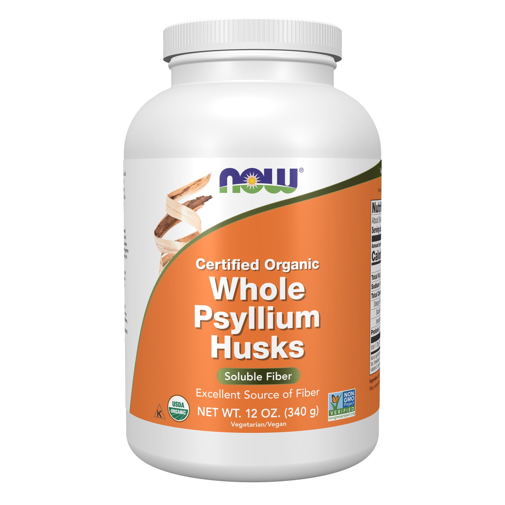 NOW Supplements, Whole Psyllium Husks, Certified Organic, Non-GMO Project Verified, Soluble Fiber, 12-Ounce
