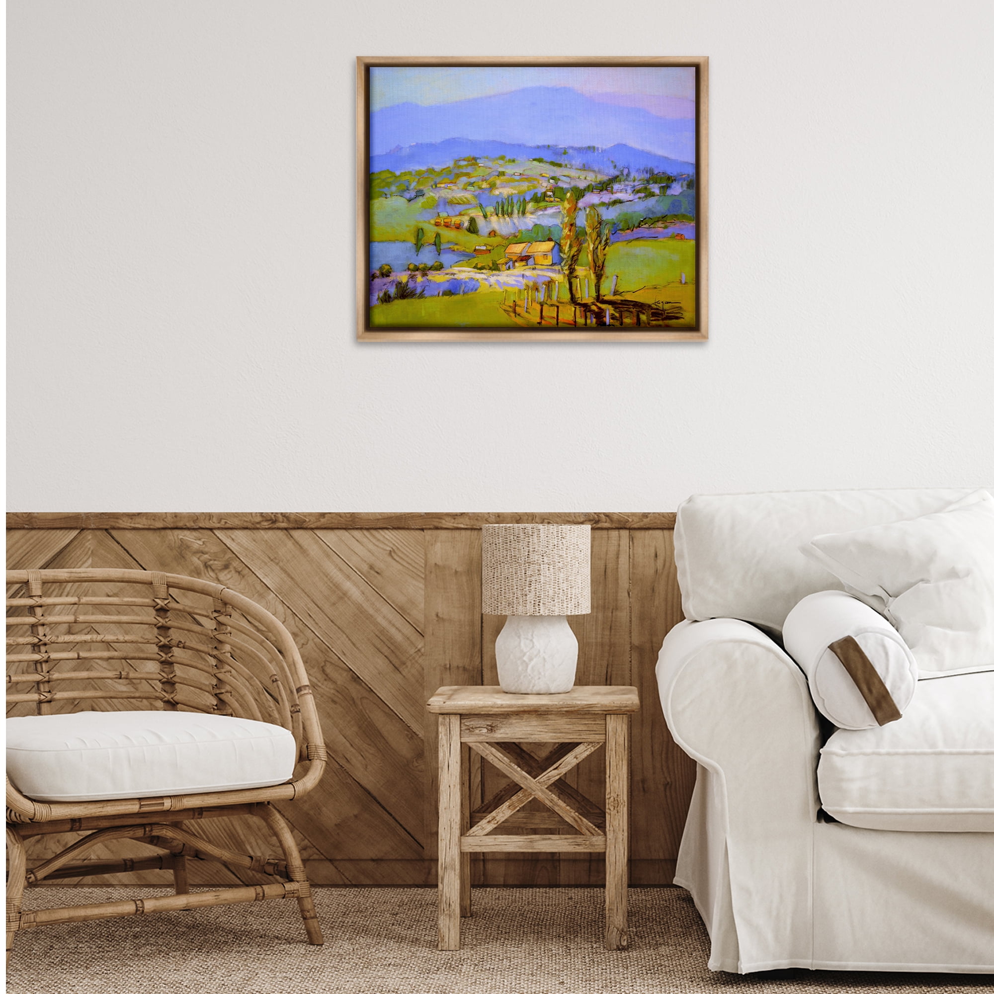 Stupell Industries Classic Countryside Mountains Landscape & Nature Painting Brown Floater Framed Canvas Art Print Wall Art, 31 x 25