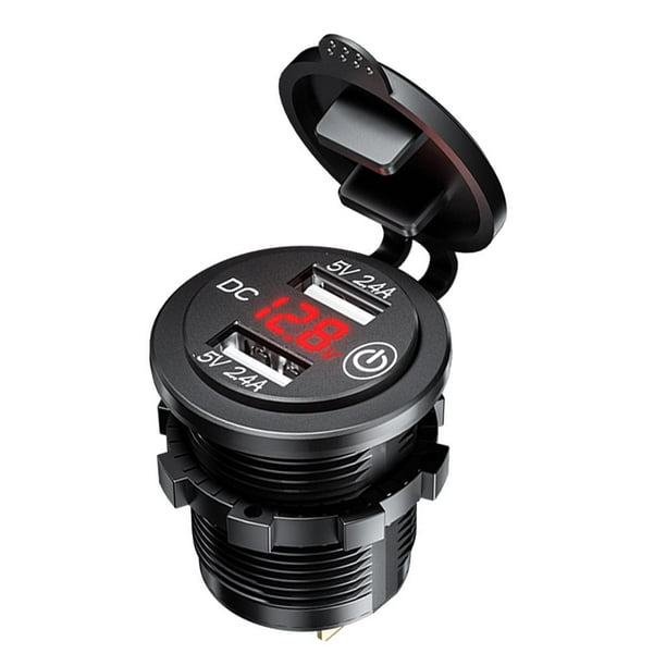 Adaptador de cargador de coche con doble puerto USB e interruptor táctil Rojo